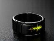 Close-up of a sleek, black fitness tracker with a digital display.